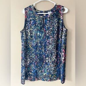 Cabi sz M stained glass keyhole sleeveless blouse abstract pattern.